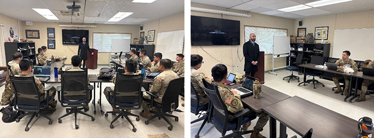 Alfredo briefing Cal State Fullerton Cadets on Army PaYS