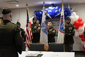 The Raleigh Recruiting Battalion Color Guard presents the colors during the Army PaYS signing ceremony with RATP Dev USA, honoring the partnership and celebrating the commitment to supporting transitioning Soldiers The Raleigh Recruiting Battalion Color Guard presents the colors during the Army PaYS signing ceremony with RATP Dev USA, honoring the partnership and celebrating the commitment to supporting transitioning Soldiers